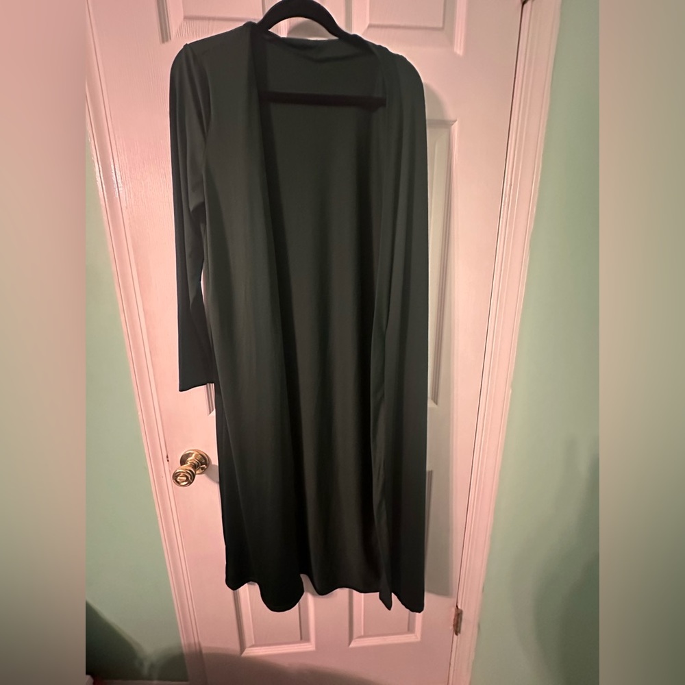 Dark green, long, long sleeved duster